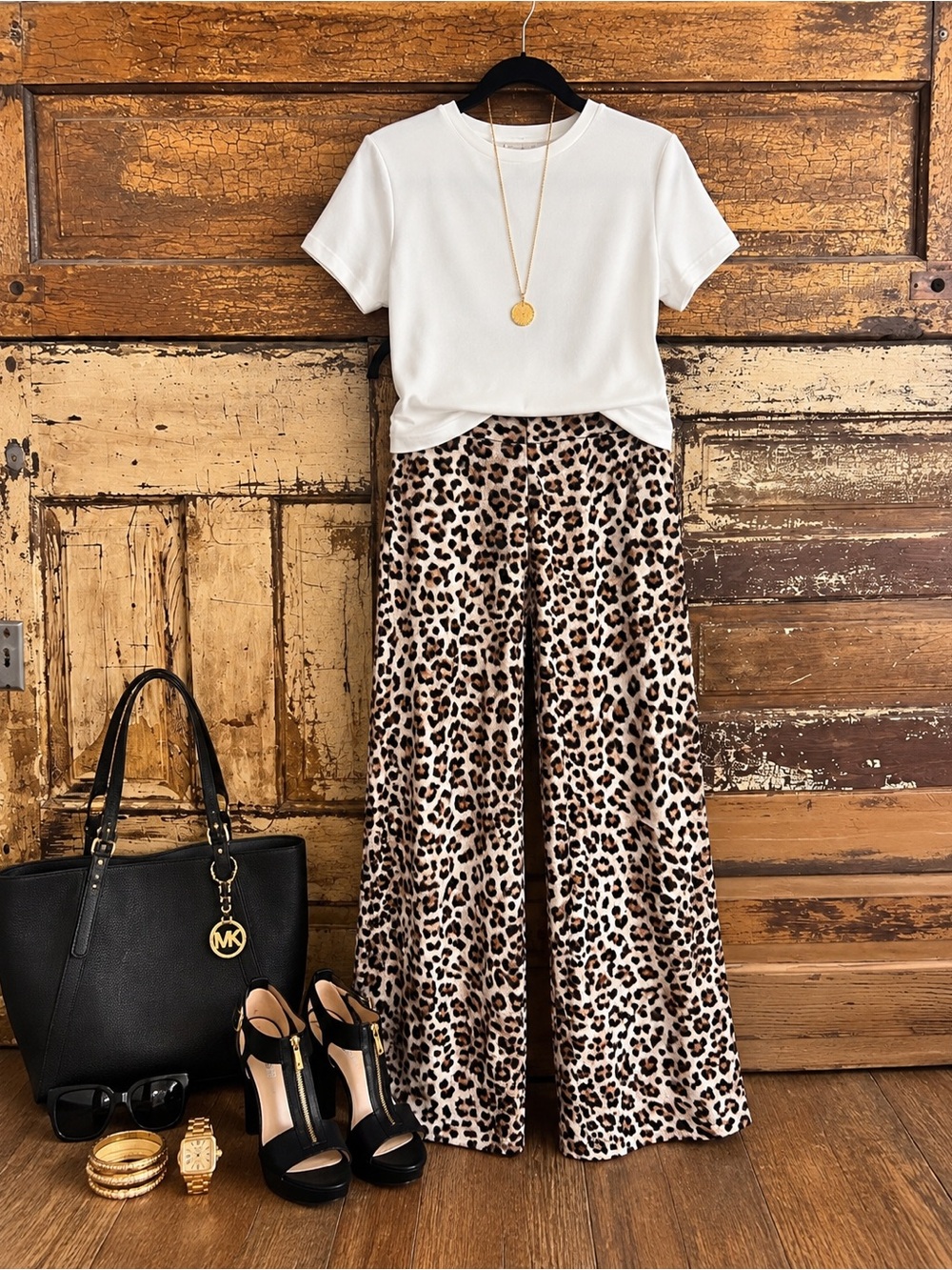 NWT Tahari Leopard Print Wide Leg Pants | Pull On Palazzo | XL